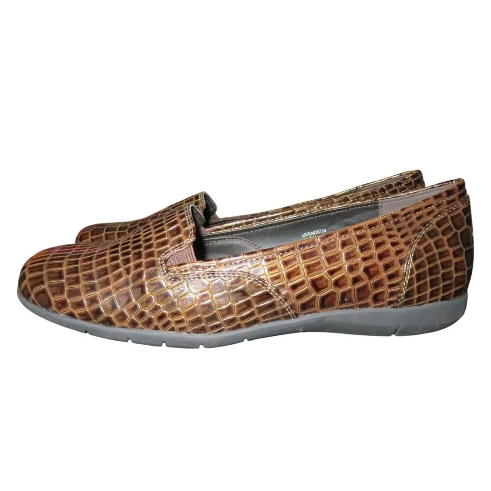 Comfort View Leisa Brown Crocodile Vegan Patent Leather Loafers Flats 10.5